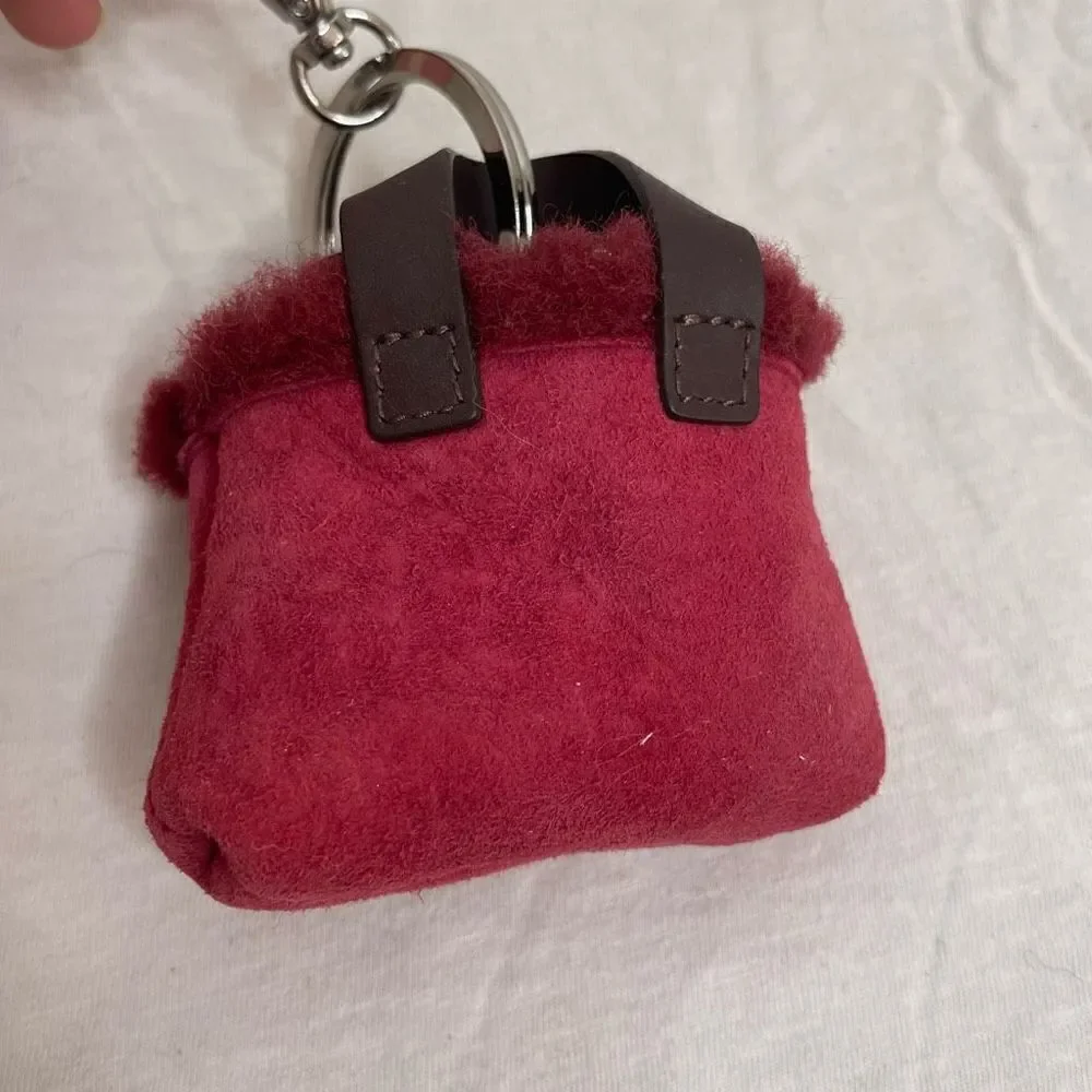 UGG Australia Red Charm Keychain Mini Micro Bag Clip Vintage Y2K Shearling Suede